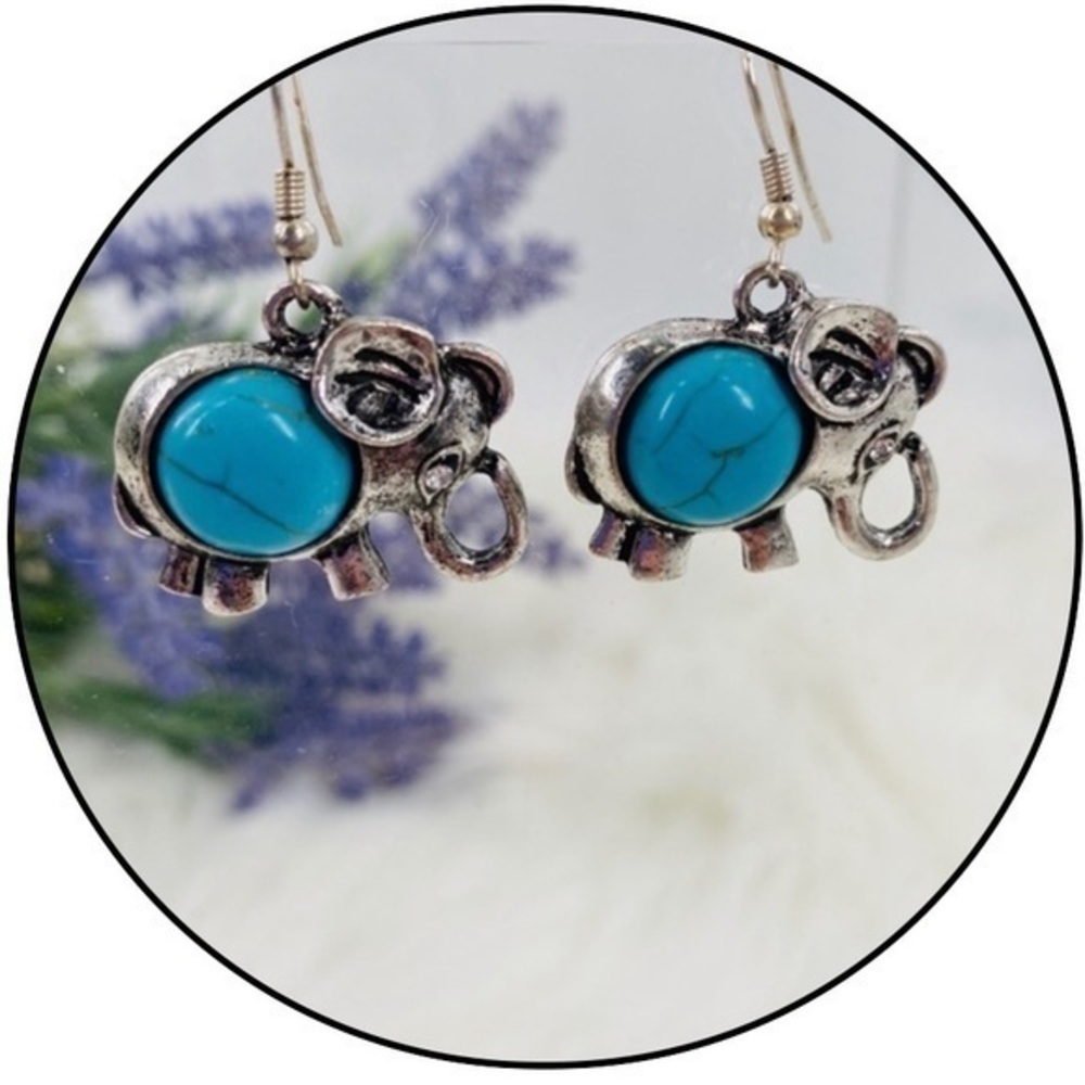 Turquoise Elephant Dangle Earrings